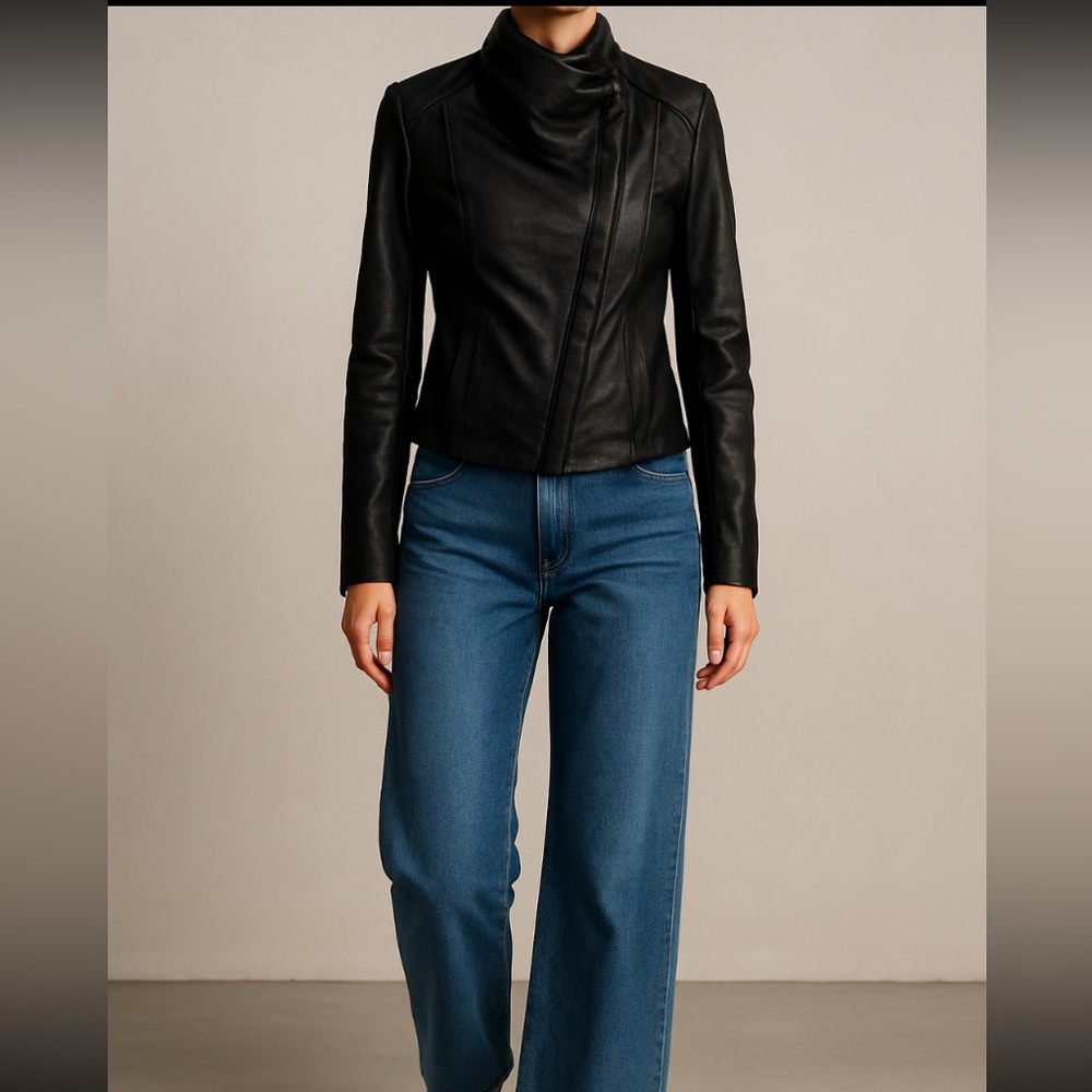 # 9 - Ellie Tahari -  soft Black Lambs Leather Jacket with zipper closure
